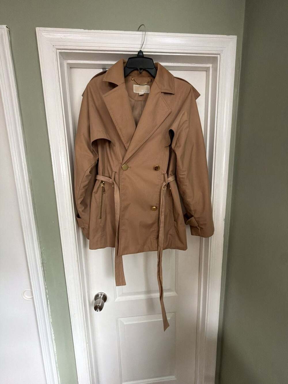 Michael Michael Kors Tan Double Breasted Belted Short Trench Coat Jacket XS